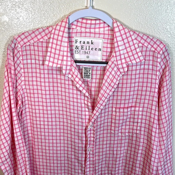 FRANK & EILEEN Pink Gingham Linen Barry Shirt  size Medium - Picture 4 of 11